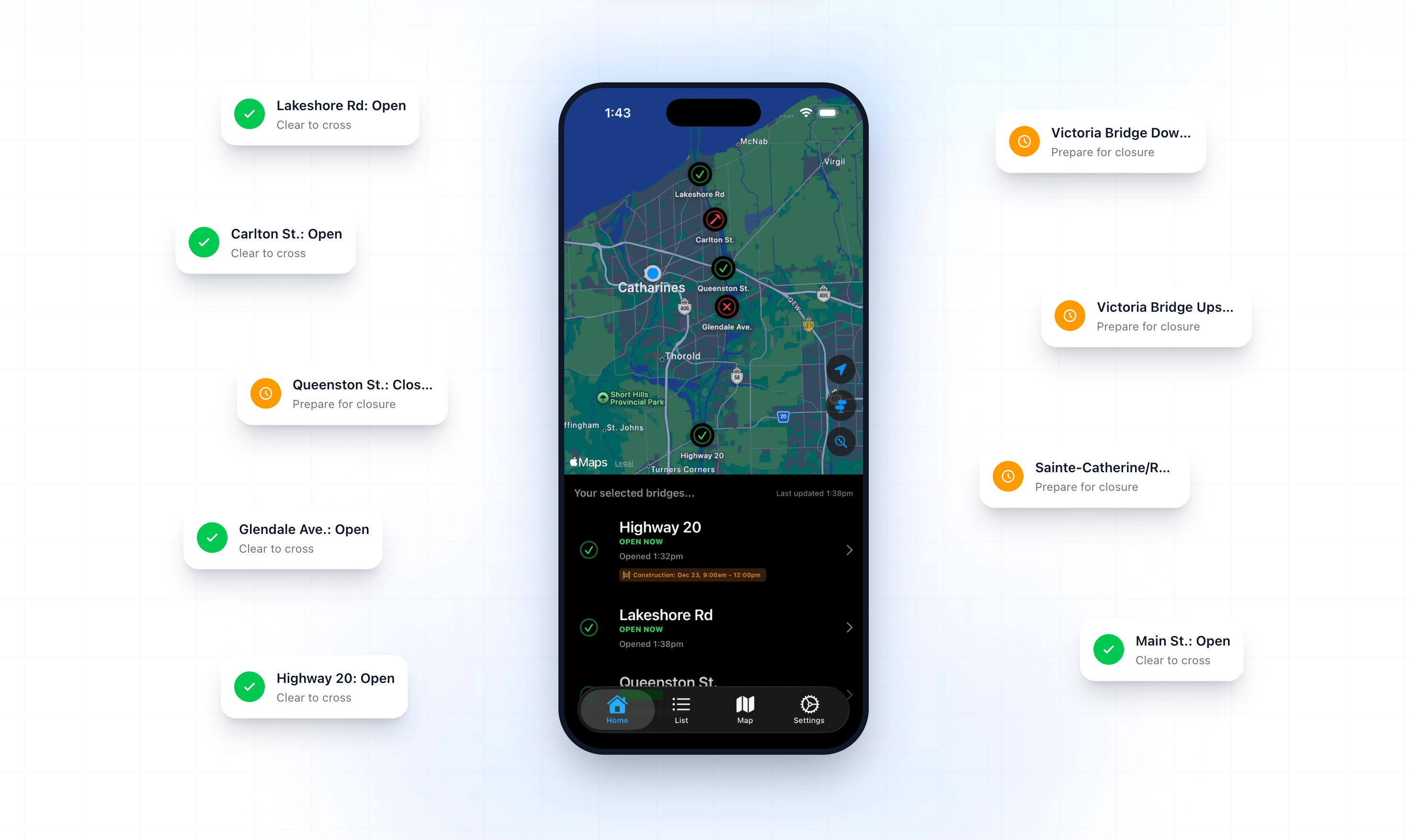 Bridge App. Log In Bridge Up - Real-Time Bridge Status | St. Catharines, Welland, Montréal